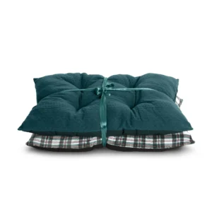 Tufted Pillow Large Dog Bed Gift Set, Green Knit & Tartan Plaid